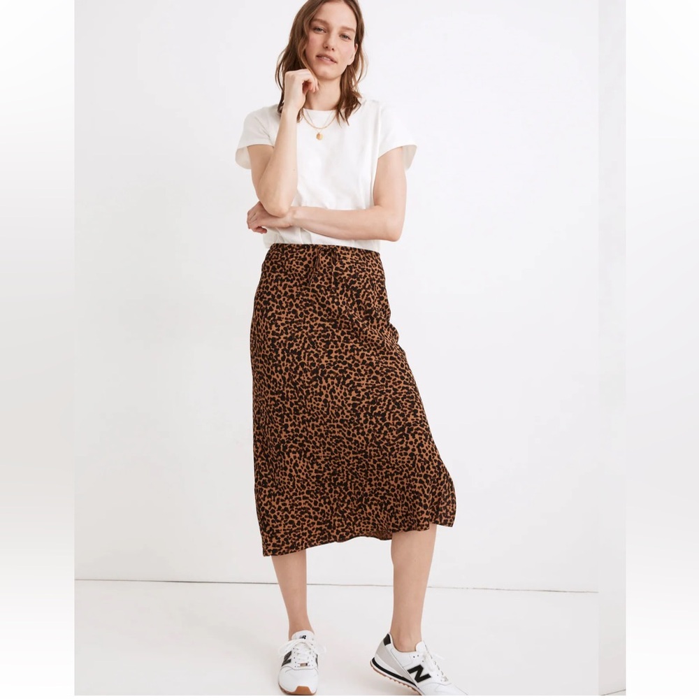 Madewell Leopard Print Drawstring Midi Skirt - image 1
